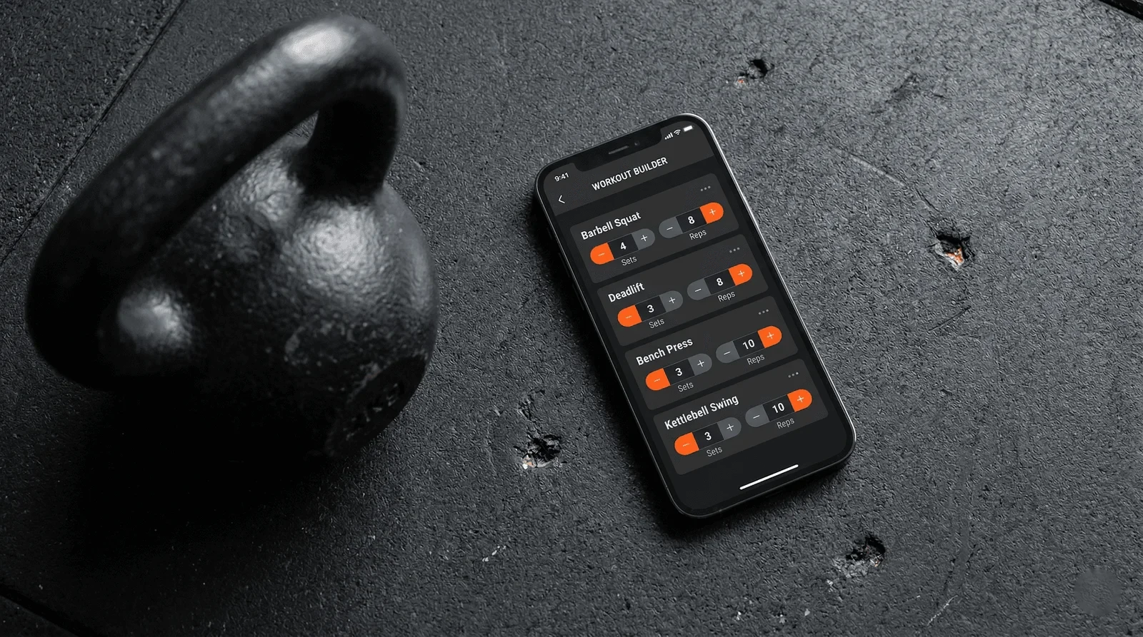 PurGrit smart workout builder with drag-and-drop exercise ordering and iOS-style pickers