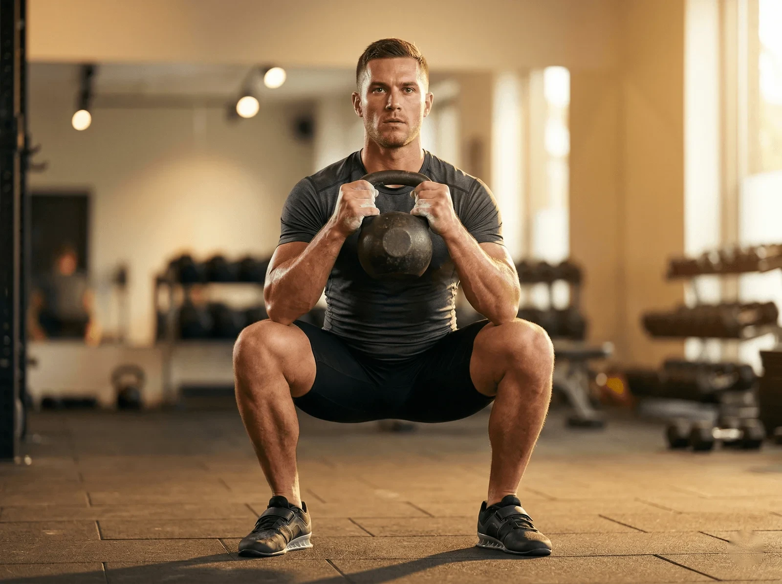 Woman performing a kettlebell goblet squat with proper form